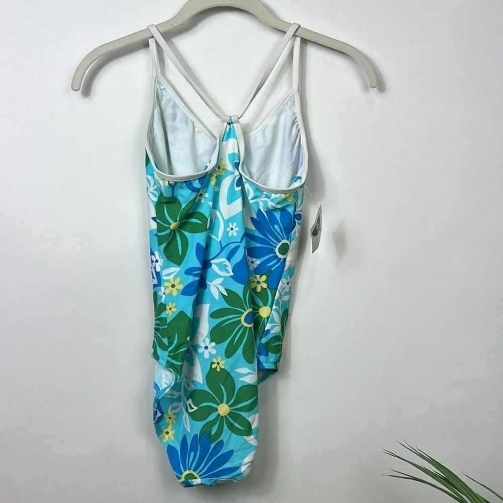 NWT L.L. Bean Floral Swimsuit One Piece Blue Green Swim Beach Kids